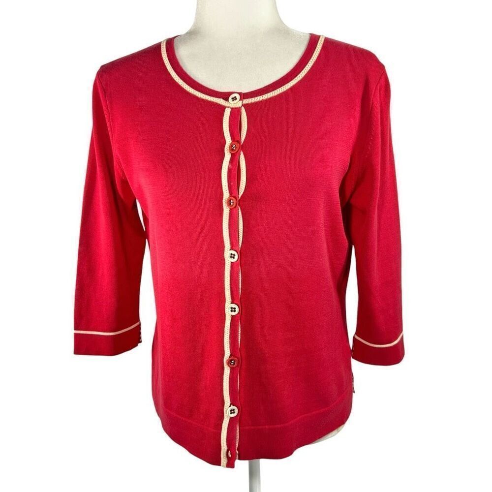 Lanvin Cardigan Sweater Sz 6-8 Silk Blend Red Button Front 3/4 Sleeve Size 38 FR